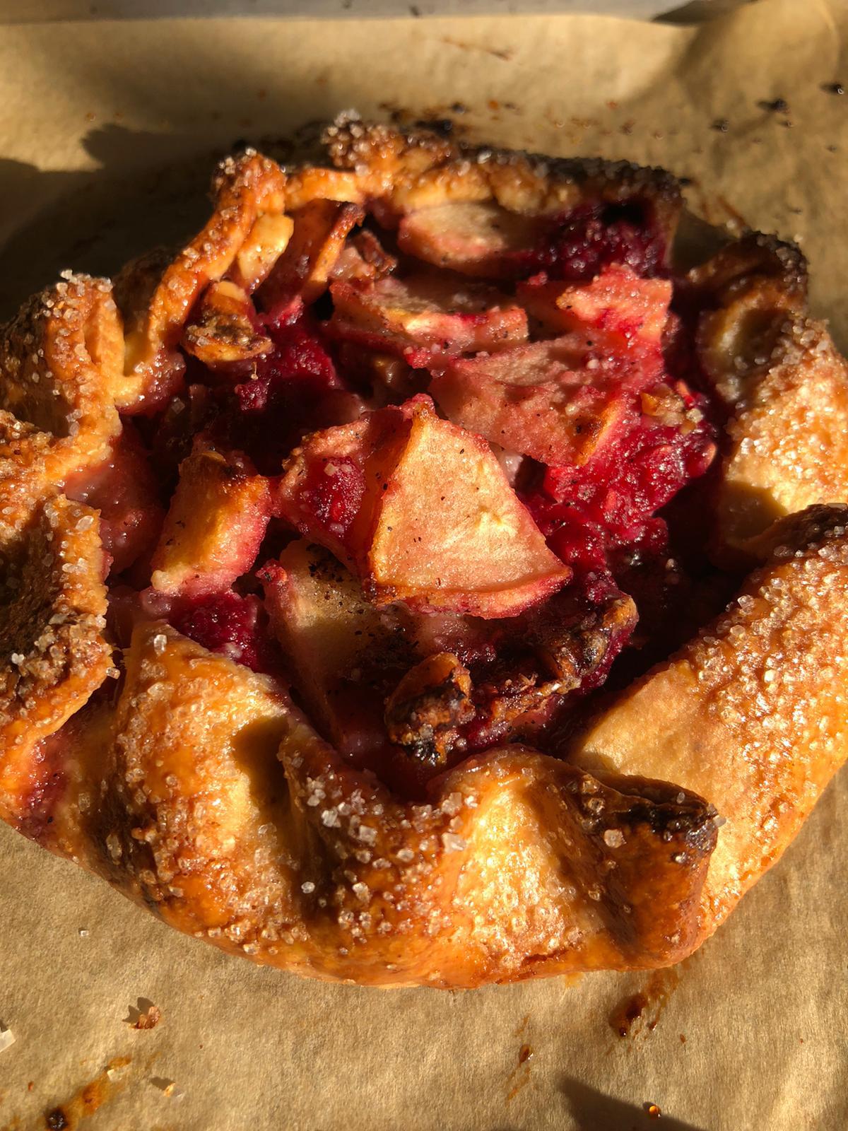 Apple, raspberry and walnut tart, a recipe by Tom Rees